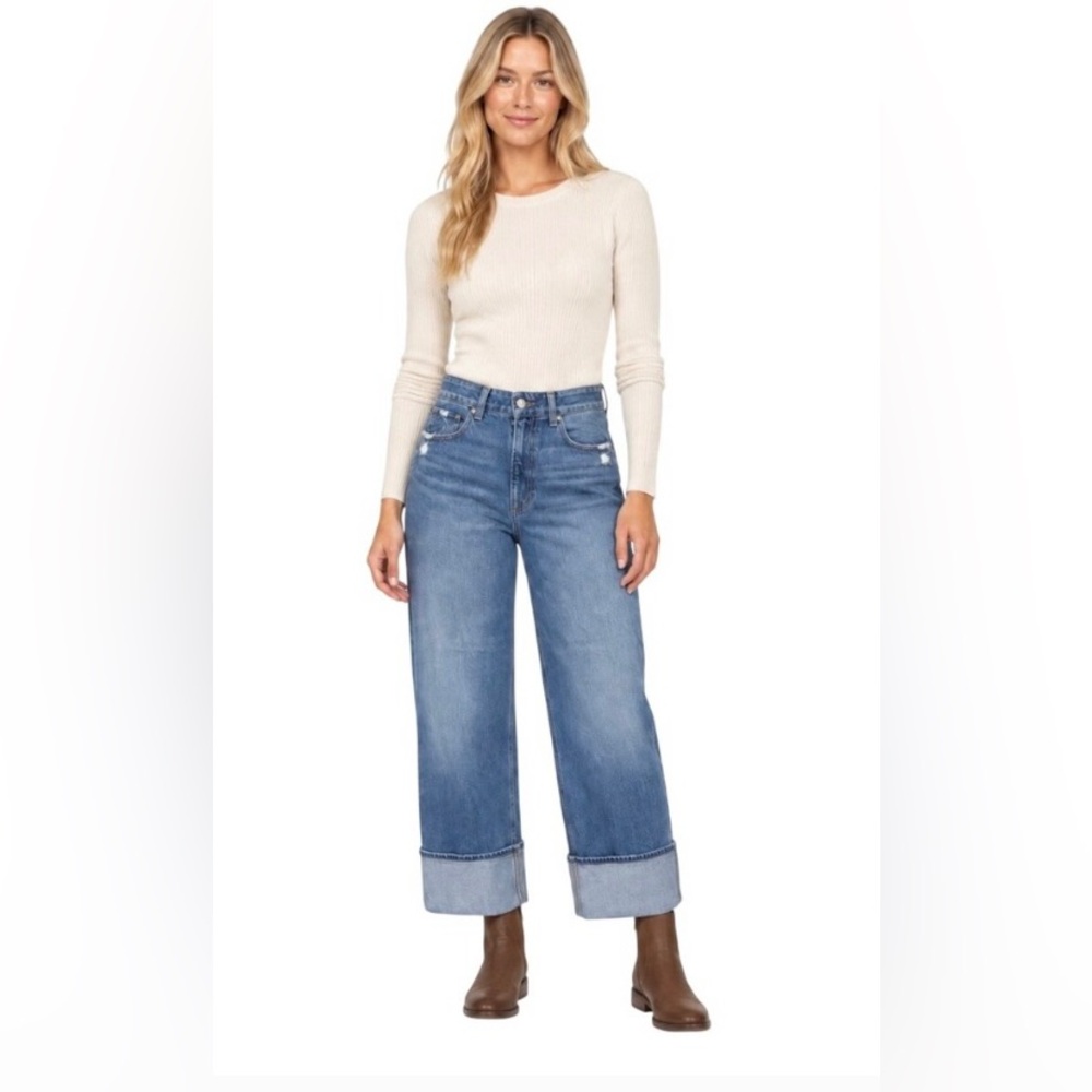 Paige Sasha Ankle Wide Cuff Jeans in Storybook Distressed